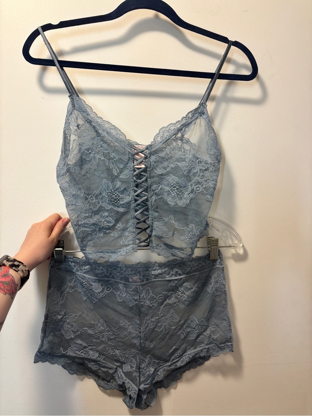 Lace Cami & Shortie Set in Dusty Blue